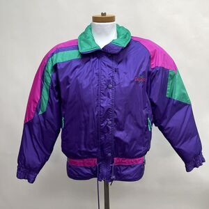 Vtg Edelweiss Ski Jacket Medium Purple Green Pink Multicolor Duck Down Puffer